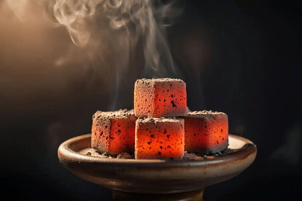 efficient burning hookah charcoal cubes with even heat and low ash on hookah bowl